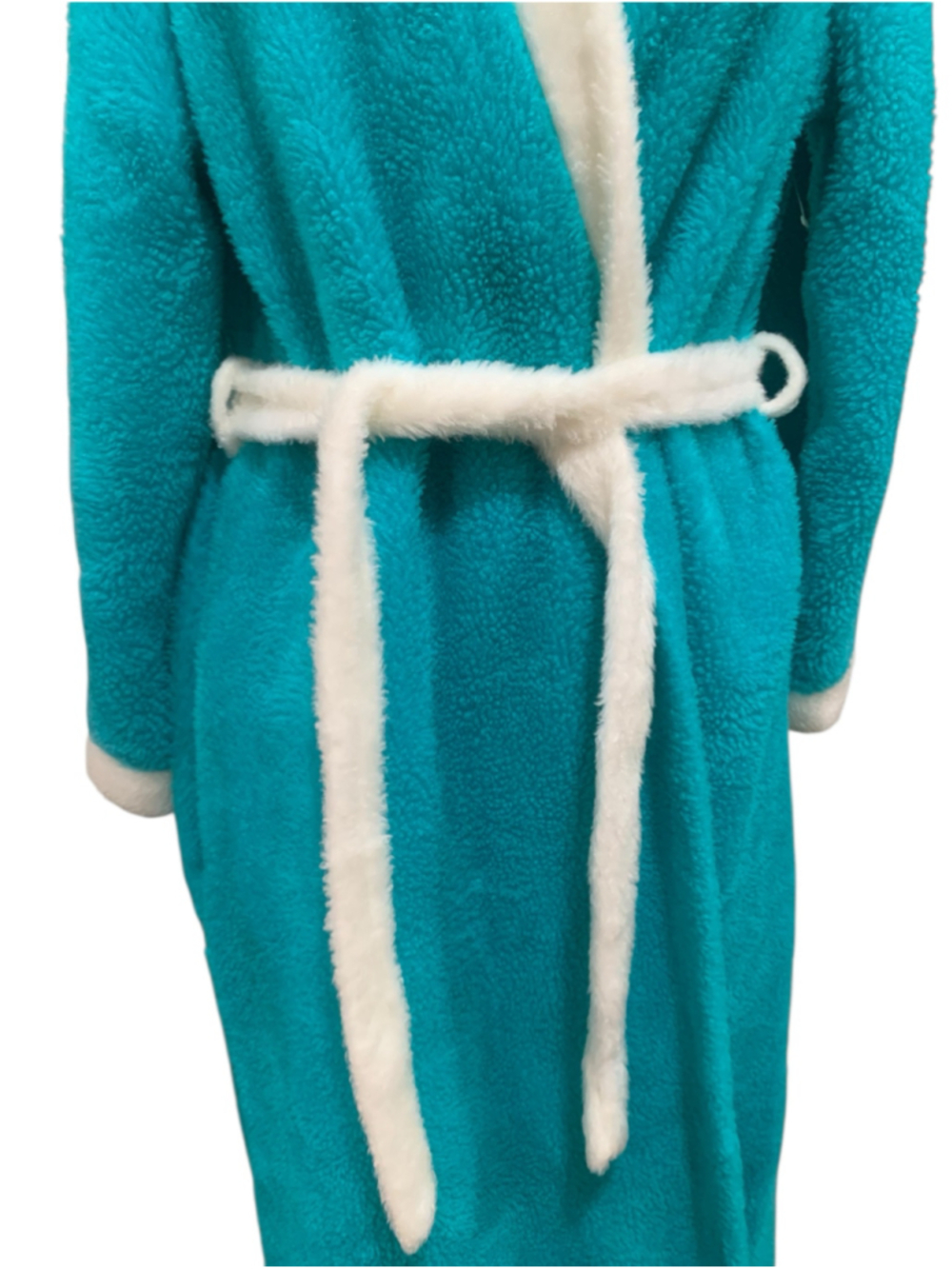 Vtg Women's Lara Dee house Robe Teal White Cozy Plush Bathrobe size L - Picture 2 of 8